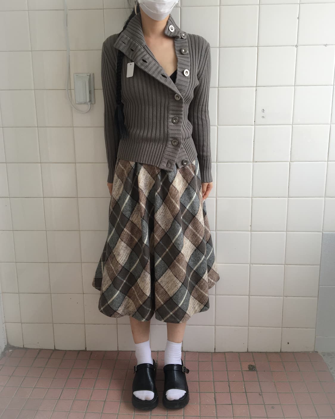 Belted check pattern woolen skirt 상품이미지6