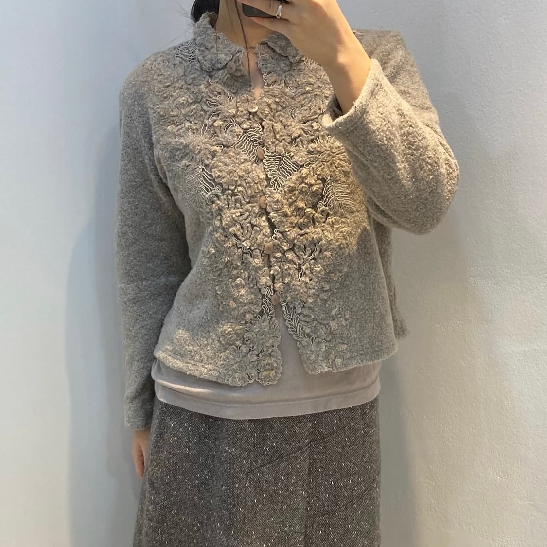 시스루 디테일 플라워 가디건 상품이미지2