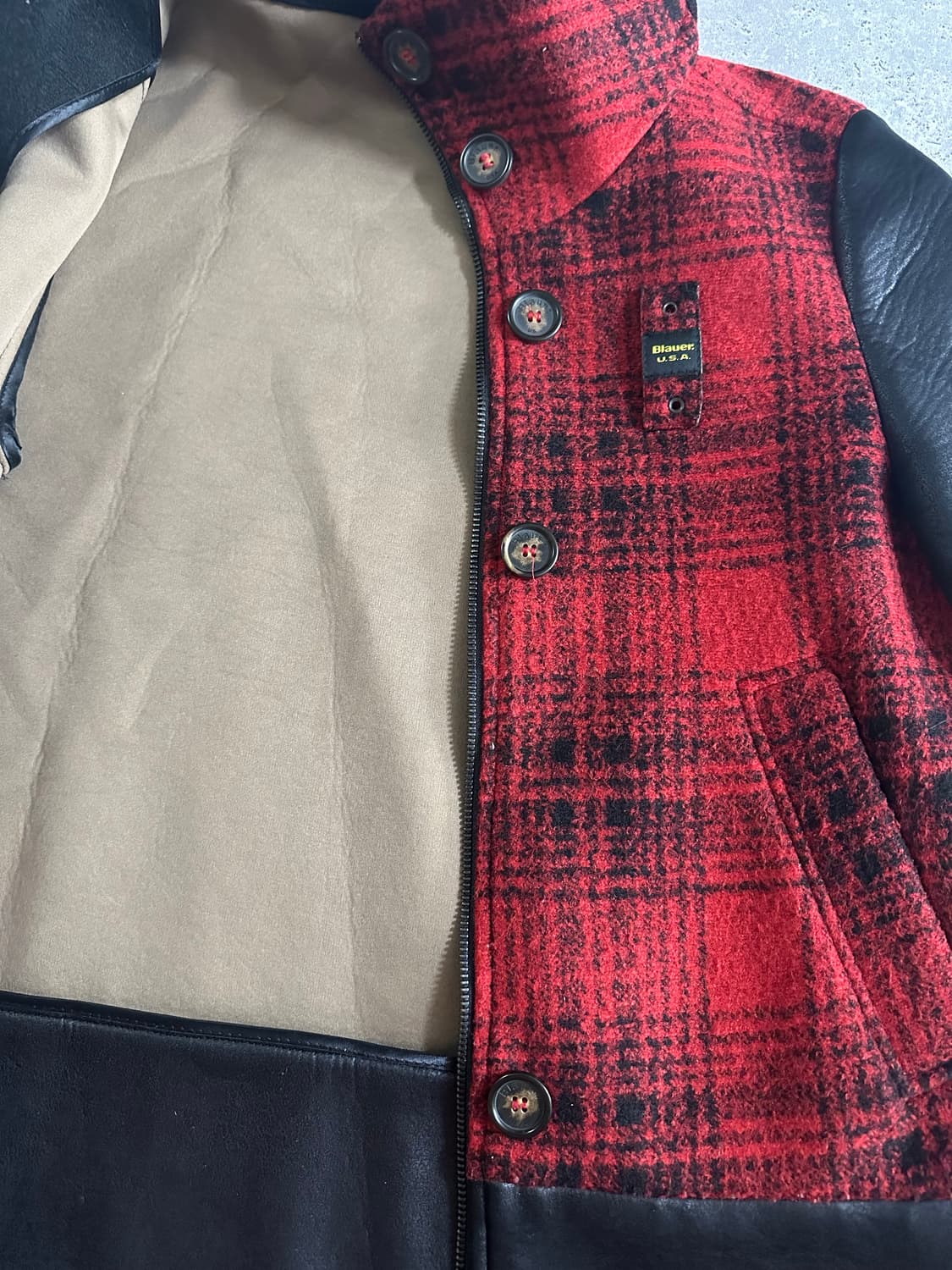 Blauer. U.S.A. 아카이브 레더 슬리브 체크 자켓 상품이미지5