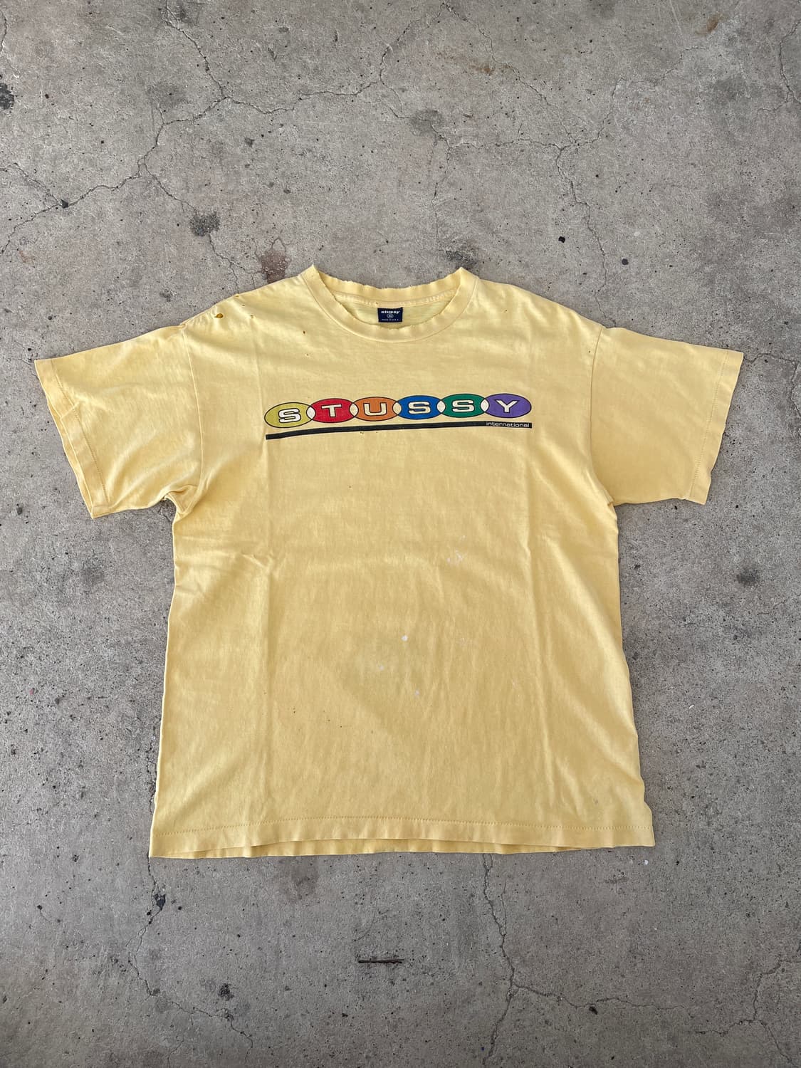 90s 스투시 8볼 페이드 옐로우 반팔티셔츠(USA Made) 상품이미지3