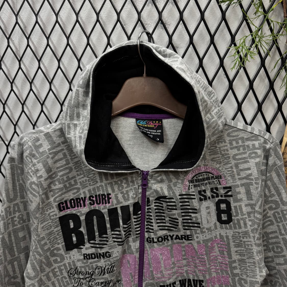 00s JPN VINTAGE 후드 집업 전후면 프린팅 포인트 그레이 상품이미지3