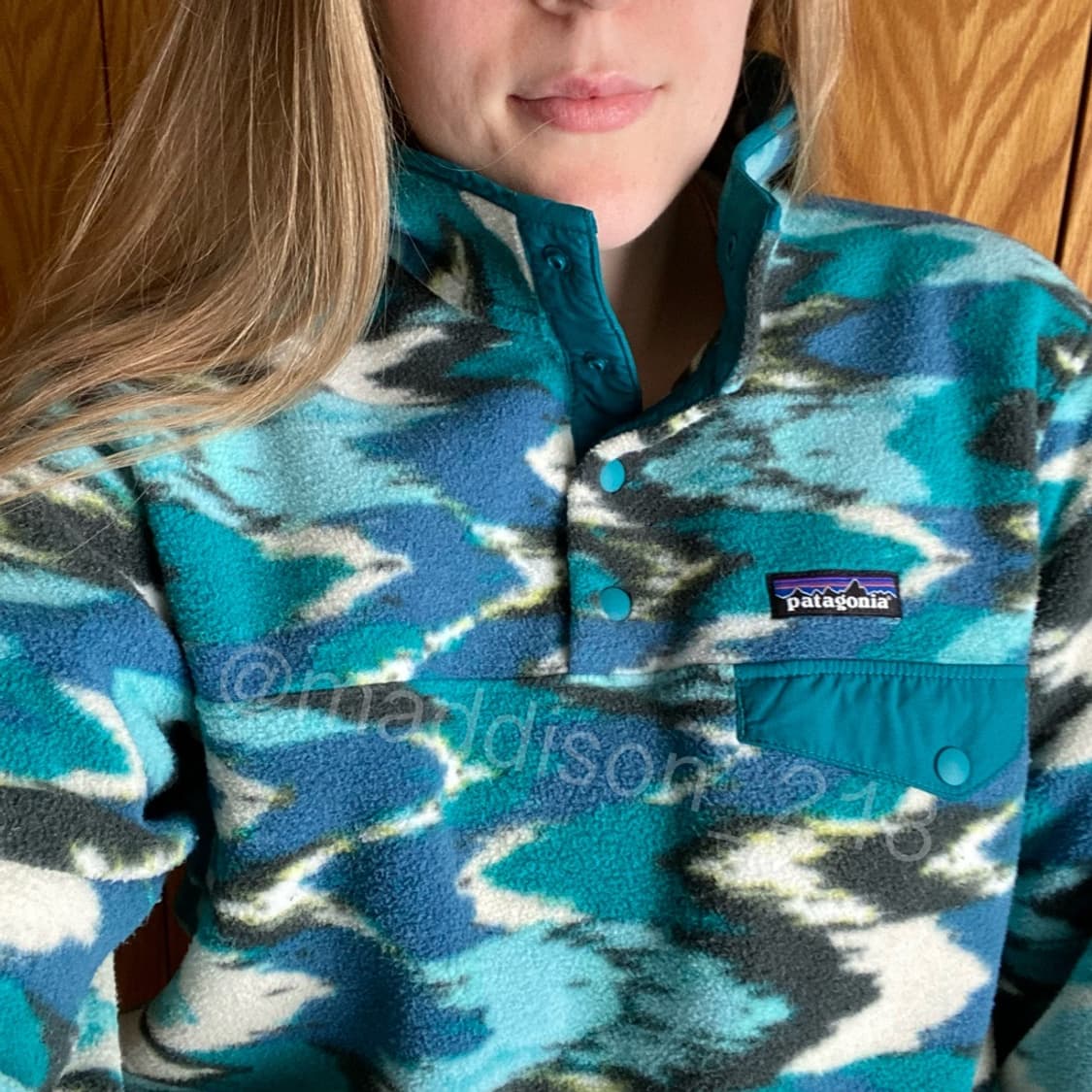 파타고니아 신칠라 블루 아즈텍 패턴 라이트웨이트 스냅티 플리스 풀오버 상품이미지2
