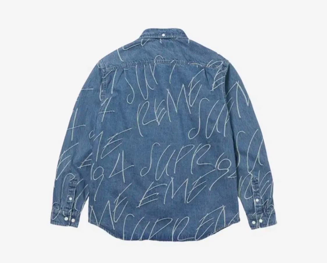 슈프림 23 F/W 핸드라이팅 자카드 데님 셔츠 워시드 인디고 M사이즈 상품이미지2