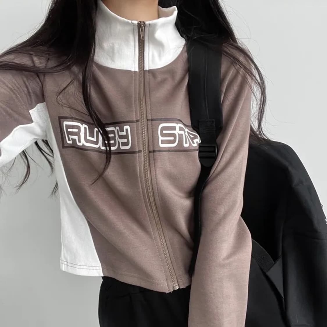 [크롭집업/스포티룩] 루비스타 레터링 배색 카라 집업 상품이미지3