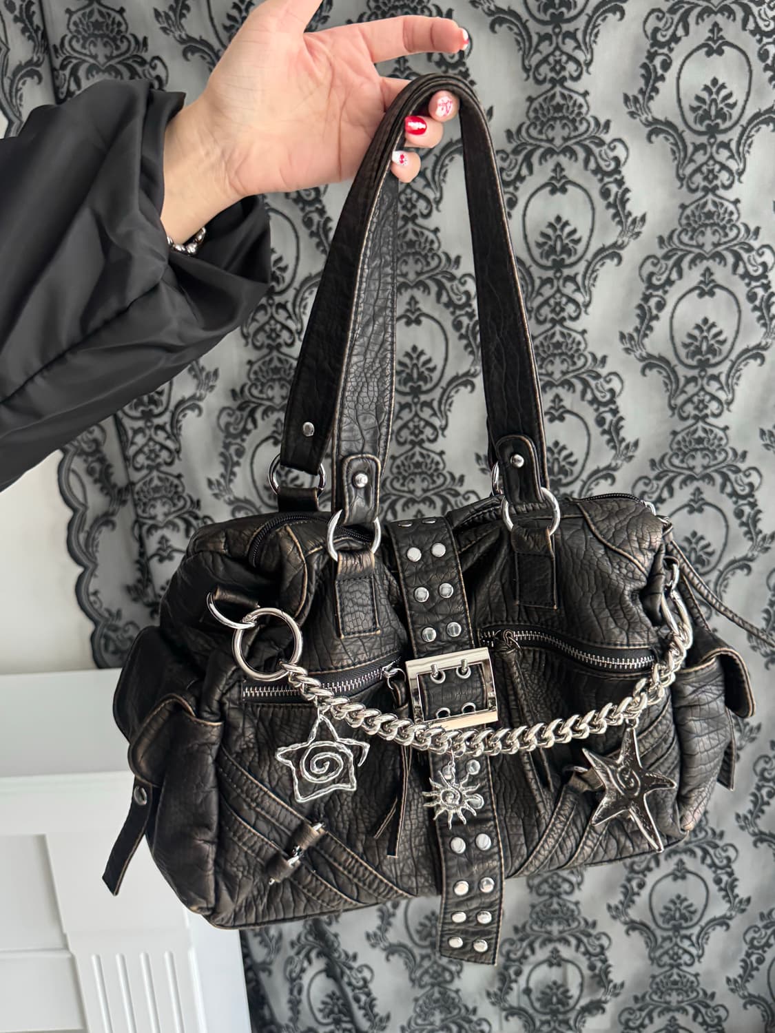 빈티지무드 스터드 벨트 펑크 체인 백 상품이미지3
