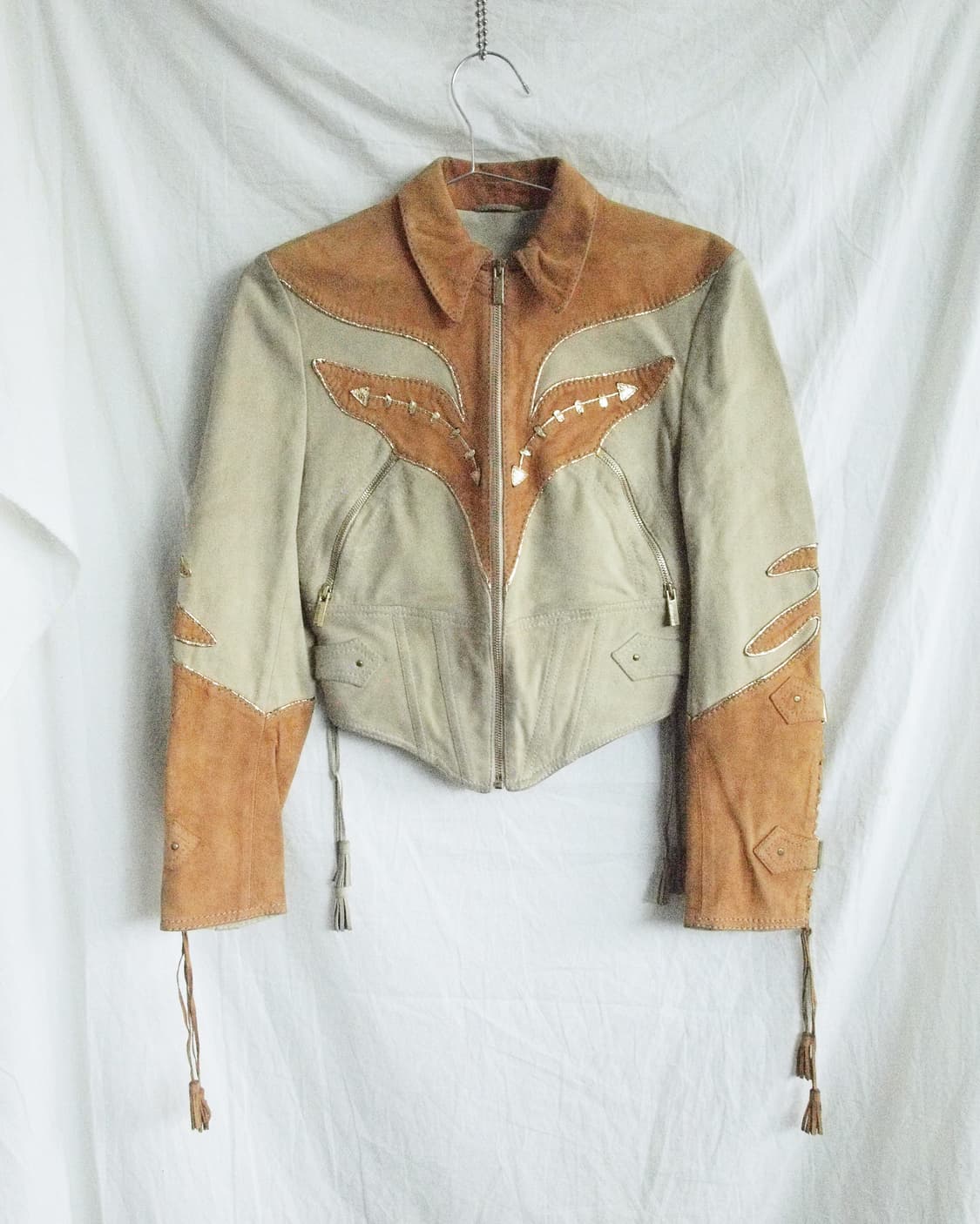 rare* 90s 로베르토 카발리 웨스턴 레더 패치워크 크롭 자켓 상품이미지6