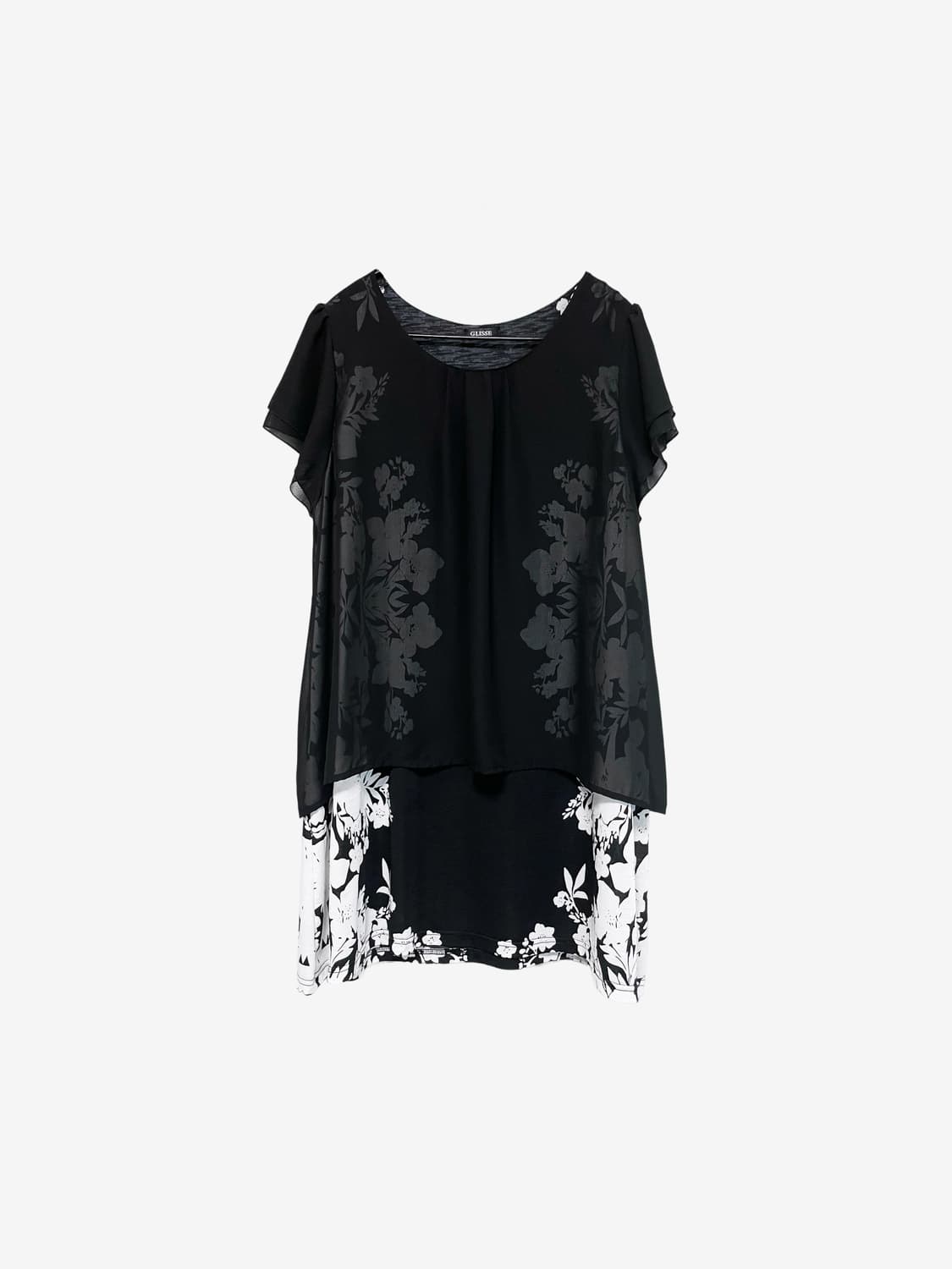 Sheer Layered Flower Blouse - Black 상품이미지3