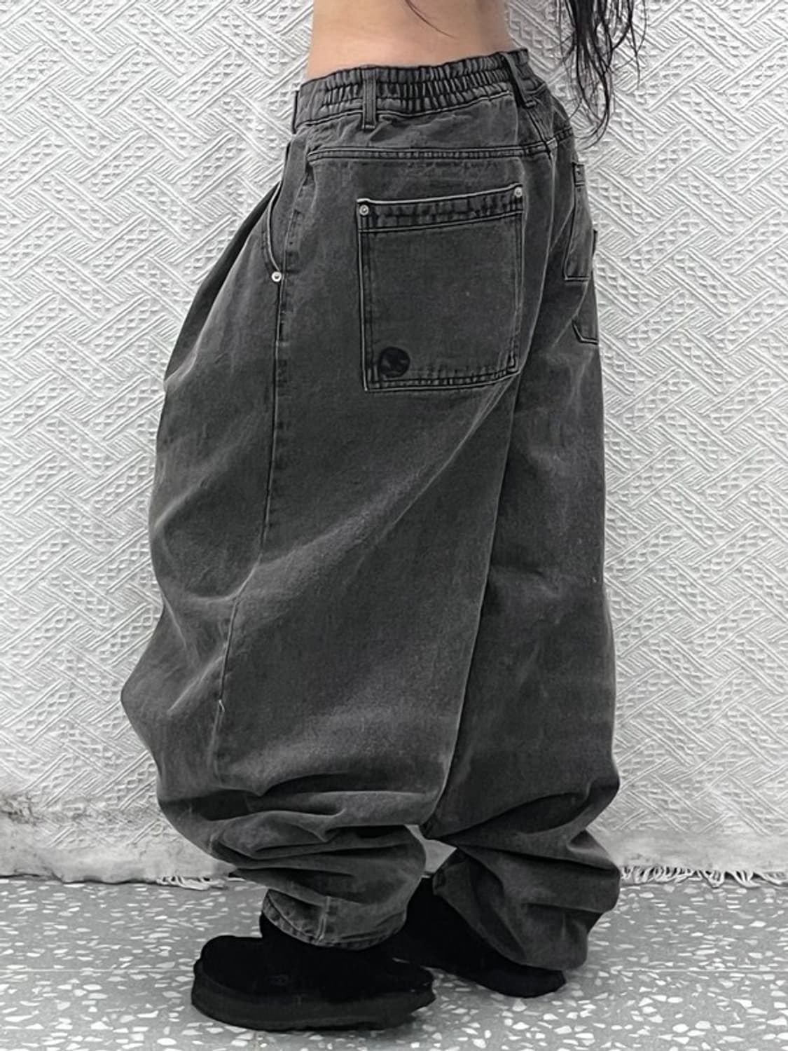 엑스톤즈 빈티지 스트릿 힙합 벌룬핏 흑청 데님팬츠 L C10368 상품이미지2