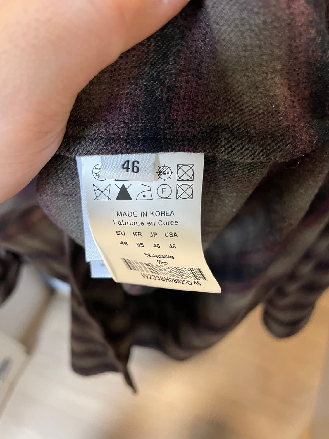 우영미 브라운 울 체크 셔츠 46사이즈 상품이미지3