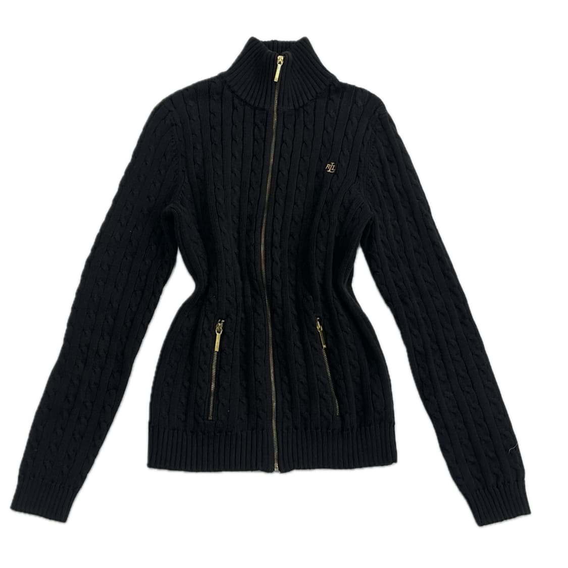 로렌랄프로렌금장 블랙 꽈배기 니트 집업 빈티지 슬림 나나깔 펑크 쇠맛 상품이미지2