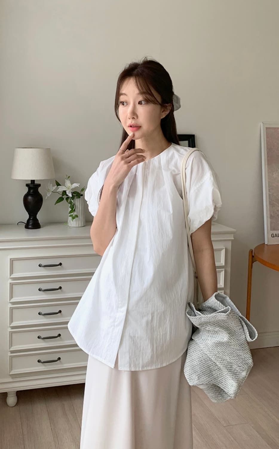 펌킨 핀턱 블라우스 상품이미지1