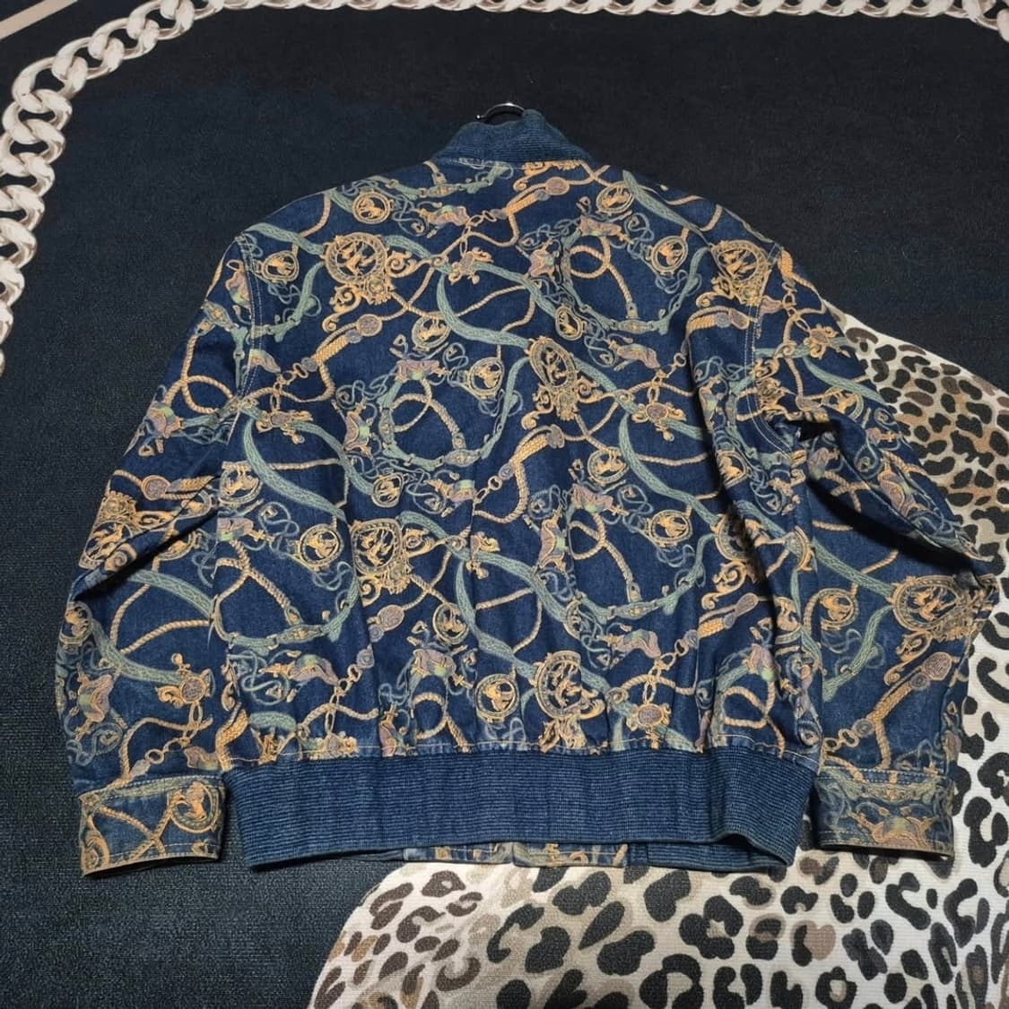 80's 체인 프린팅 탈론 지퍼 빈티지 데님 워크 집 자켓 상품이미지5