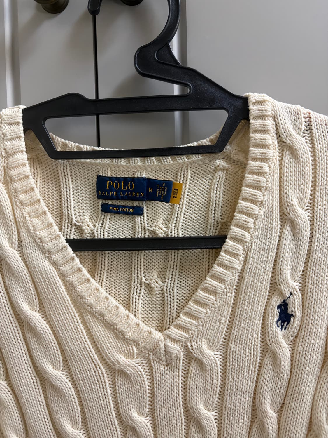  (W) 폴로 랄프 로렌 케이블 브이넥 코튼 스웨터 크림 M 상품이미지3