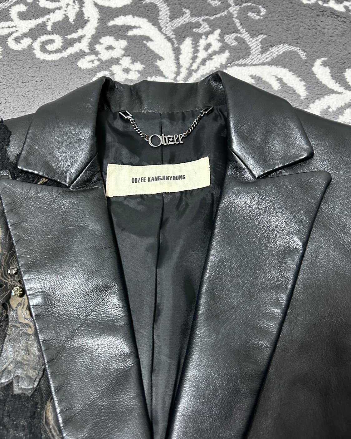 오브제 램스킨 패치워크 자수 블레이저 상품이미지2