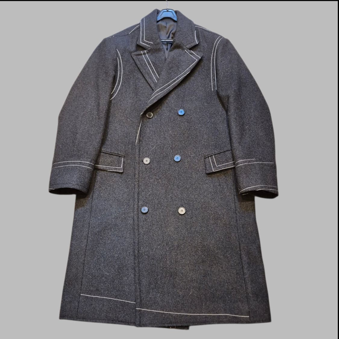 L~XL(착샷잇음) 스티치포인트 차콜 울 더블롱코트  상품이미지1