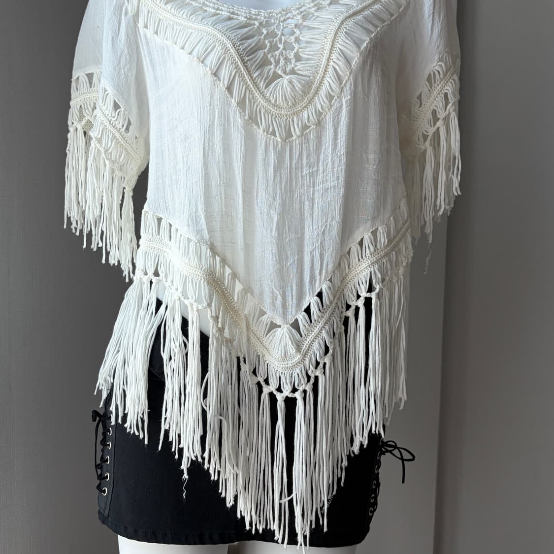 vintage Fringe Macramé Cape Top 상품이미지4