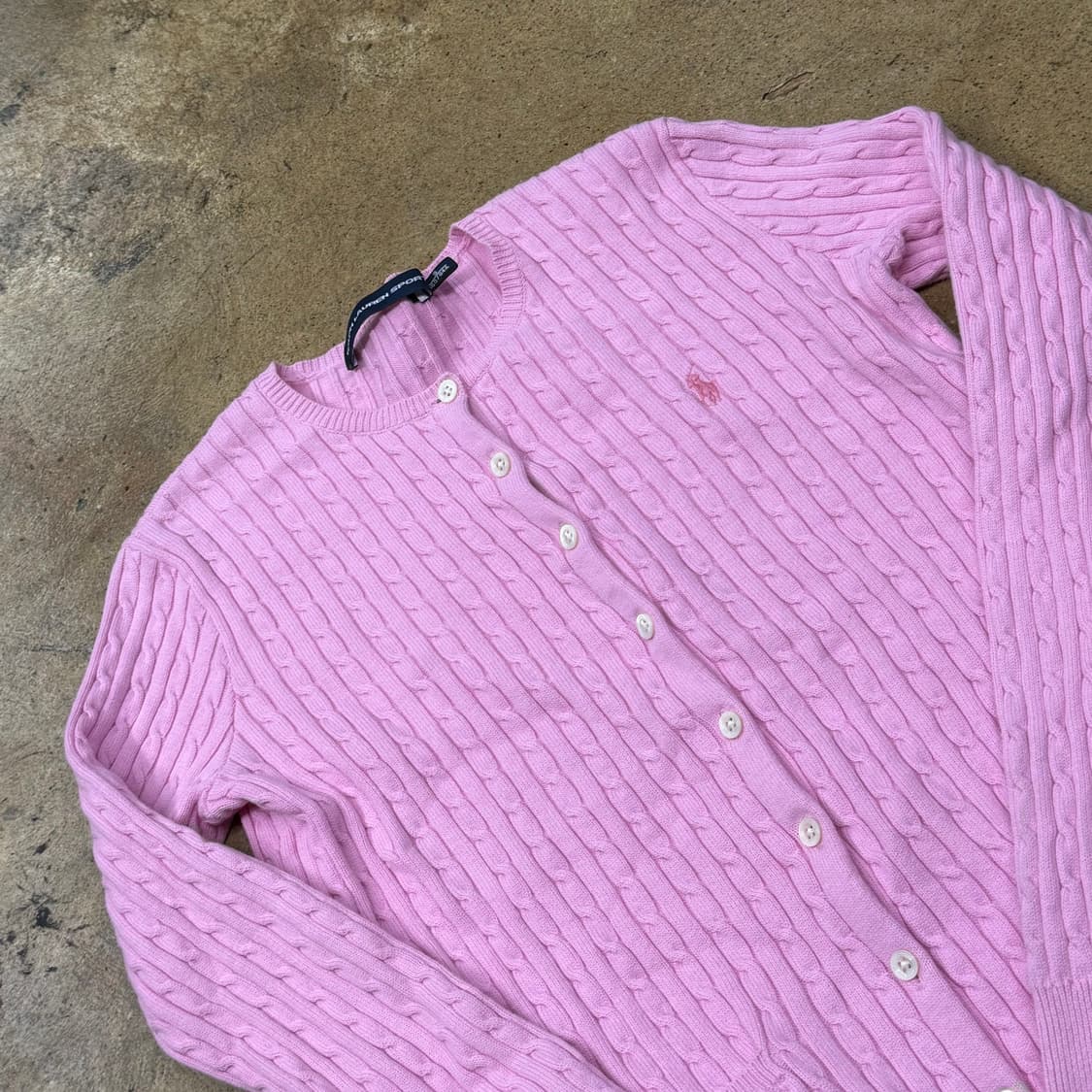 폴로 랄프로렌 스포츠 딸기우유 핑크 꽈배기 니트 가디건 상품이미지1