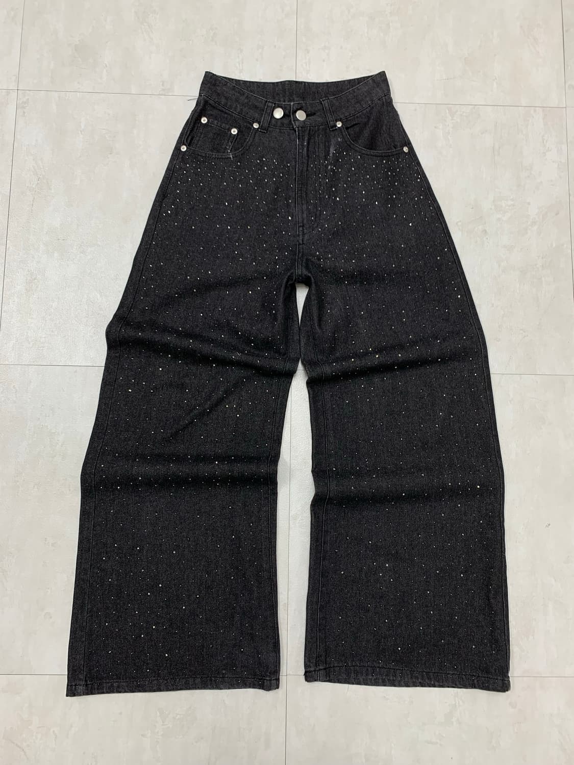 큐빅 디테일 와이드 데님 팬츠 #185 상품이미지1