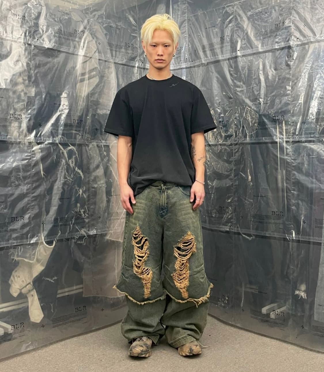 BLR 비엘알 디스트로이드 빈티지 더블 데님 팬츠 바지 L 상품이미지4