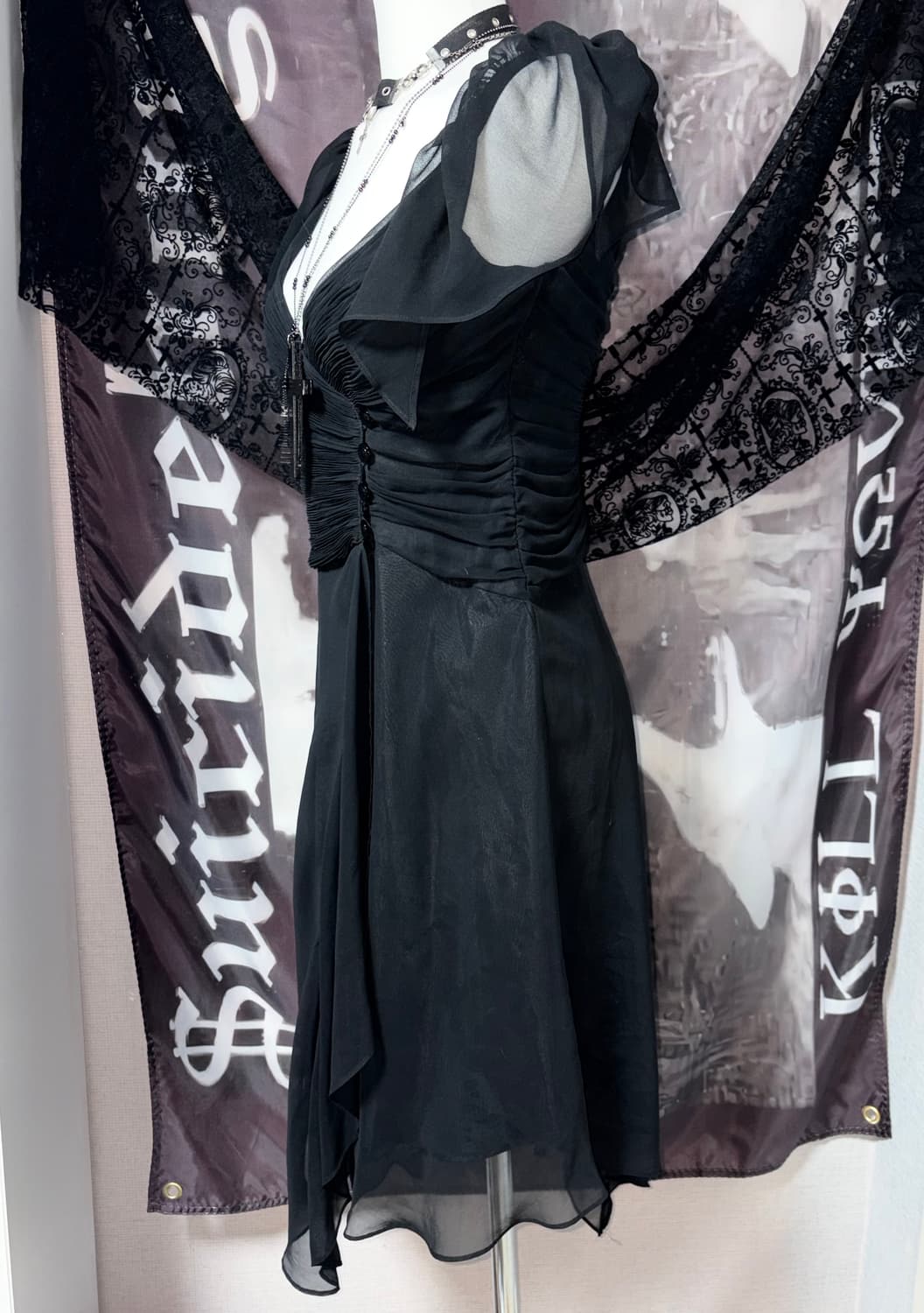 빈티지 언발란스 드레이프 쉬폰 원피스 락시크펑크고스고딕하이엔드오네갸루 상품이미지3