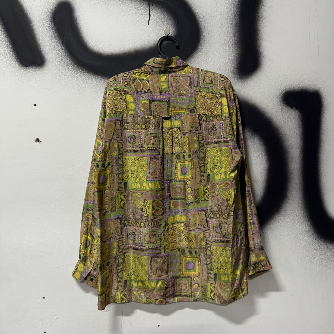 VTG 빈티지 100% 실크 바로크 에스닉 풀 패턴 긴팔 셔츠 상품이미지2