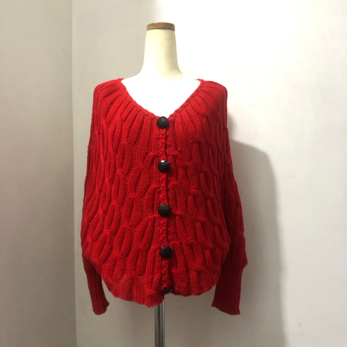 빈티지 papaya 레드 가오리 핏 꽈배기 니트 가디건 상품이미지1