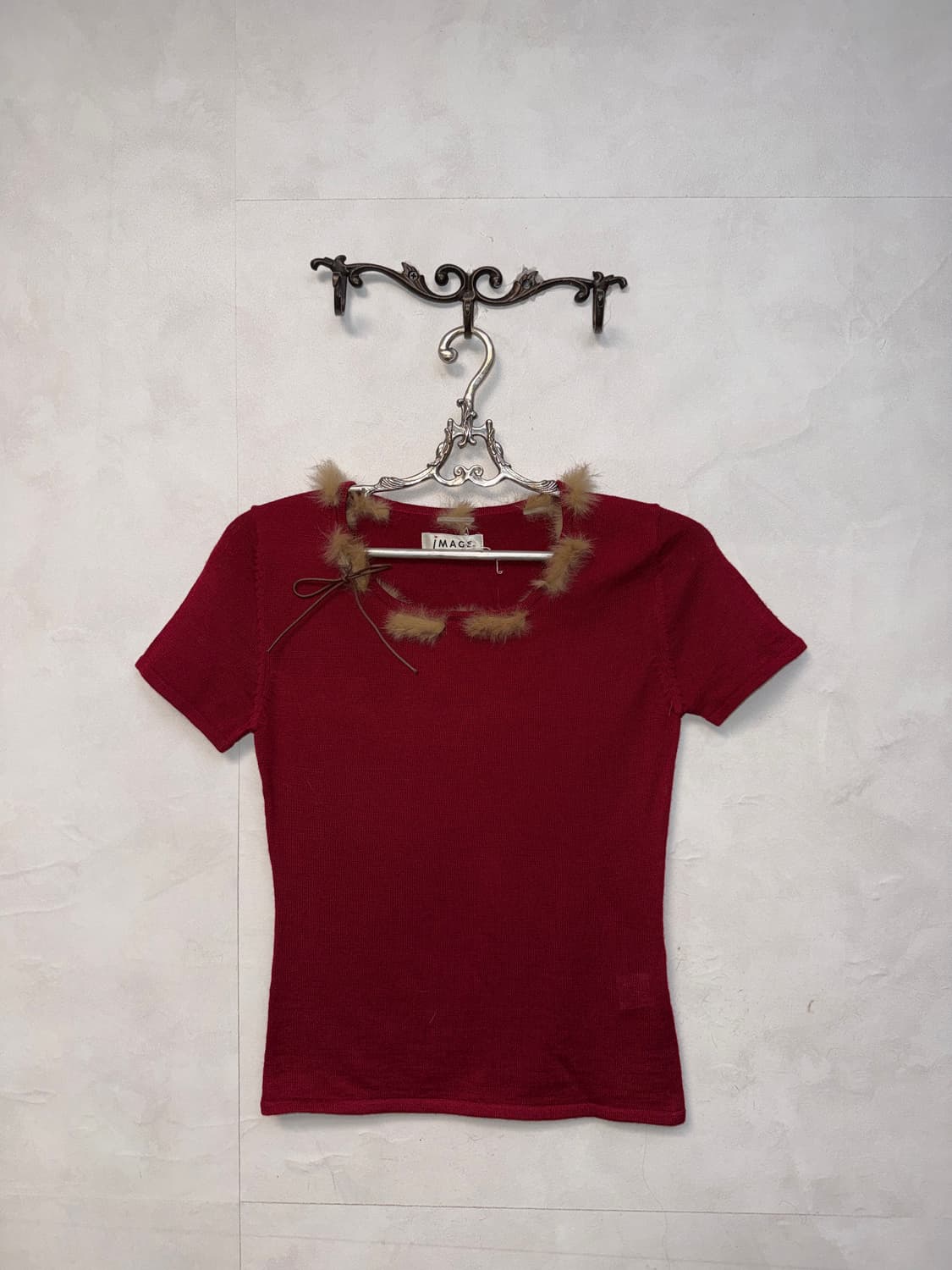 Red fur trimmed half knit 상품이미지4