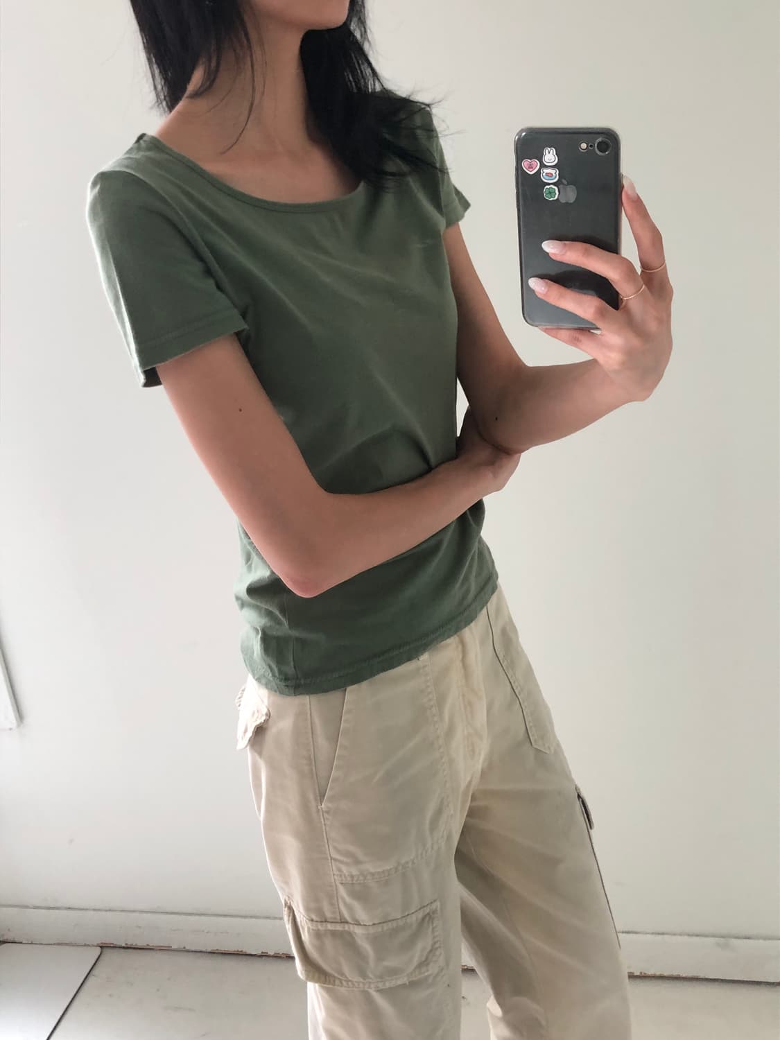 일본빈티지 올리브 숏반팔 상품이미지1