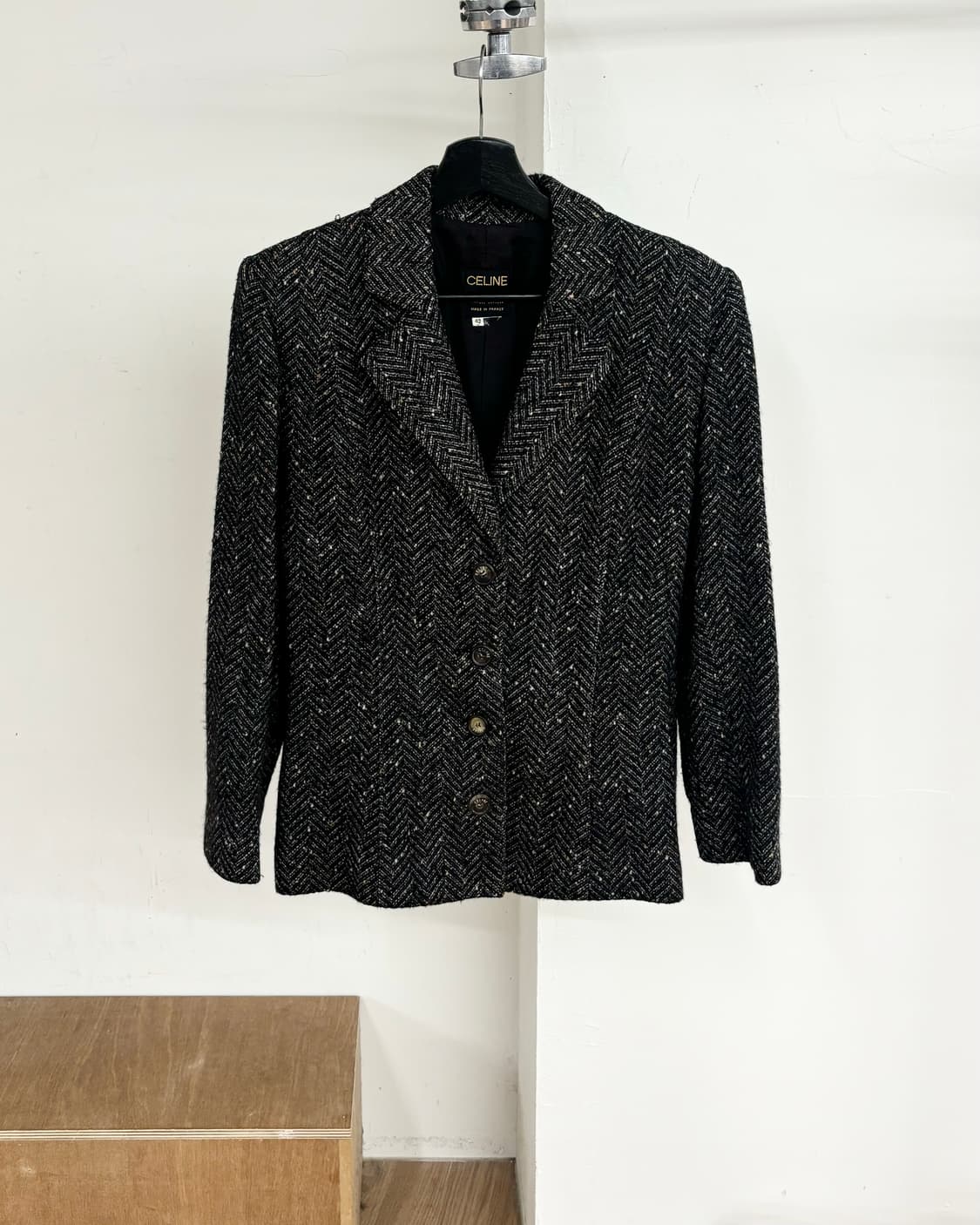 셀린느 블랙 헤링본 트위드 블레이저 자켓 상품이미지1