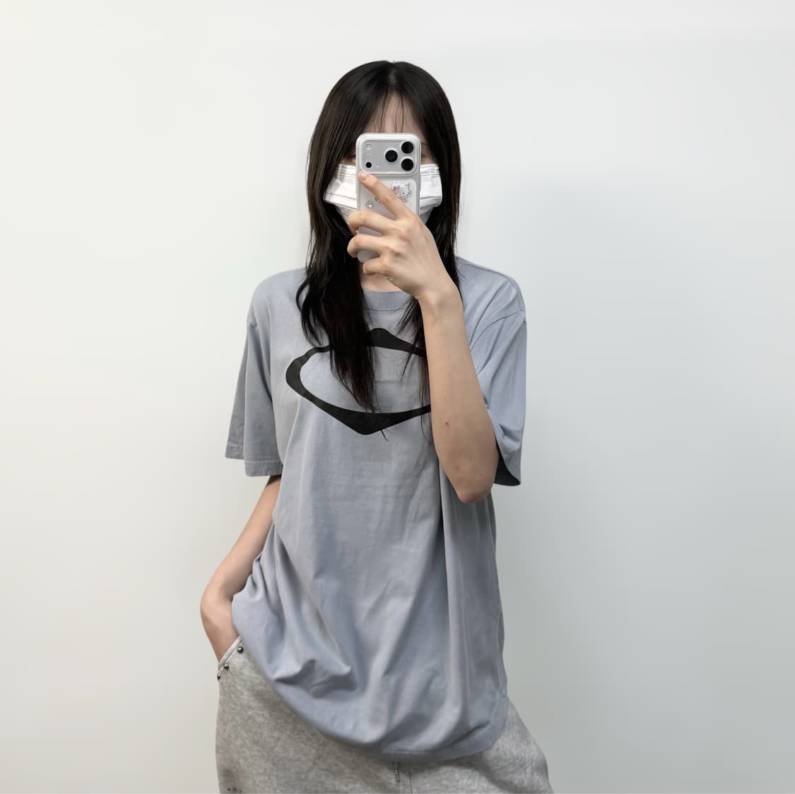 미스치프 롬버스 베이직 반팔티 그레이쉬블루 상품이미지1