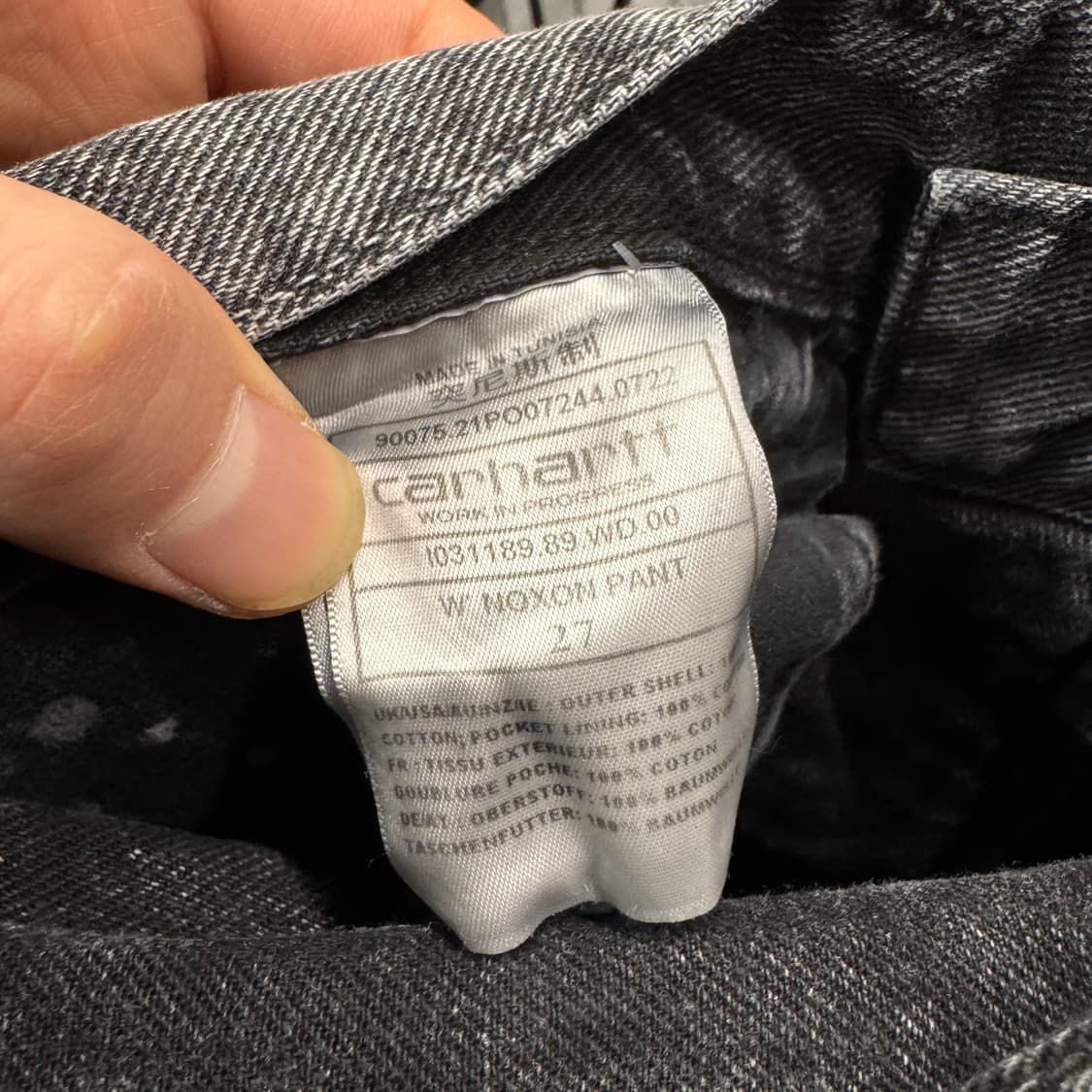 칼하트 윕 녹섬 데님 팬츠 후면 로고 포인트 흑청 상품이미지7