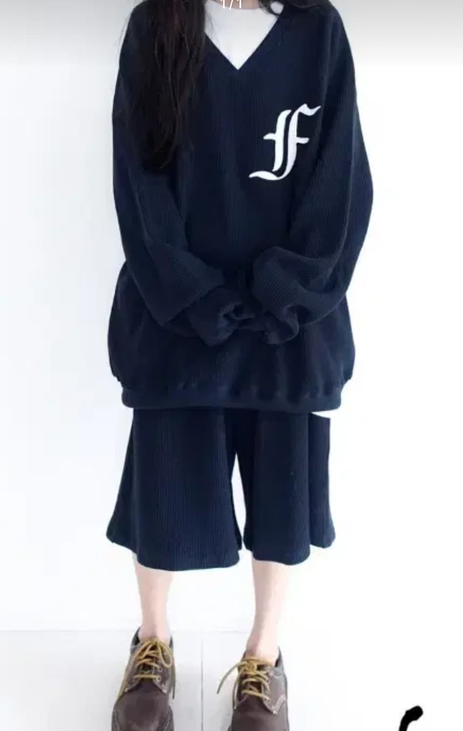 샵페어리 와플 맨투맨 버뮤다팬츠 바지 네이비 상품이미지1