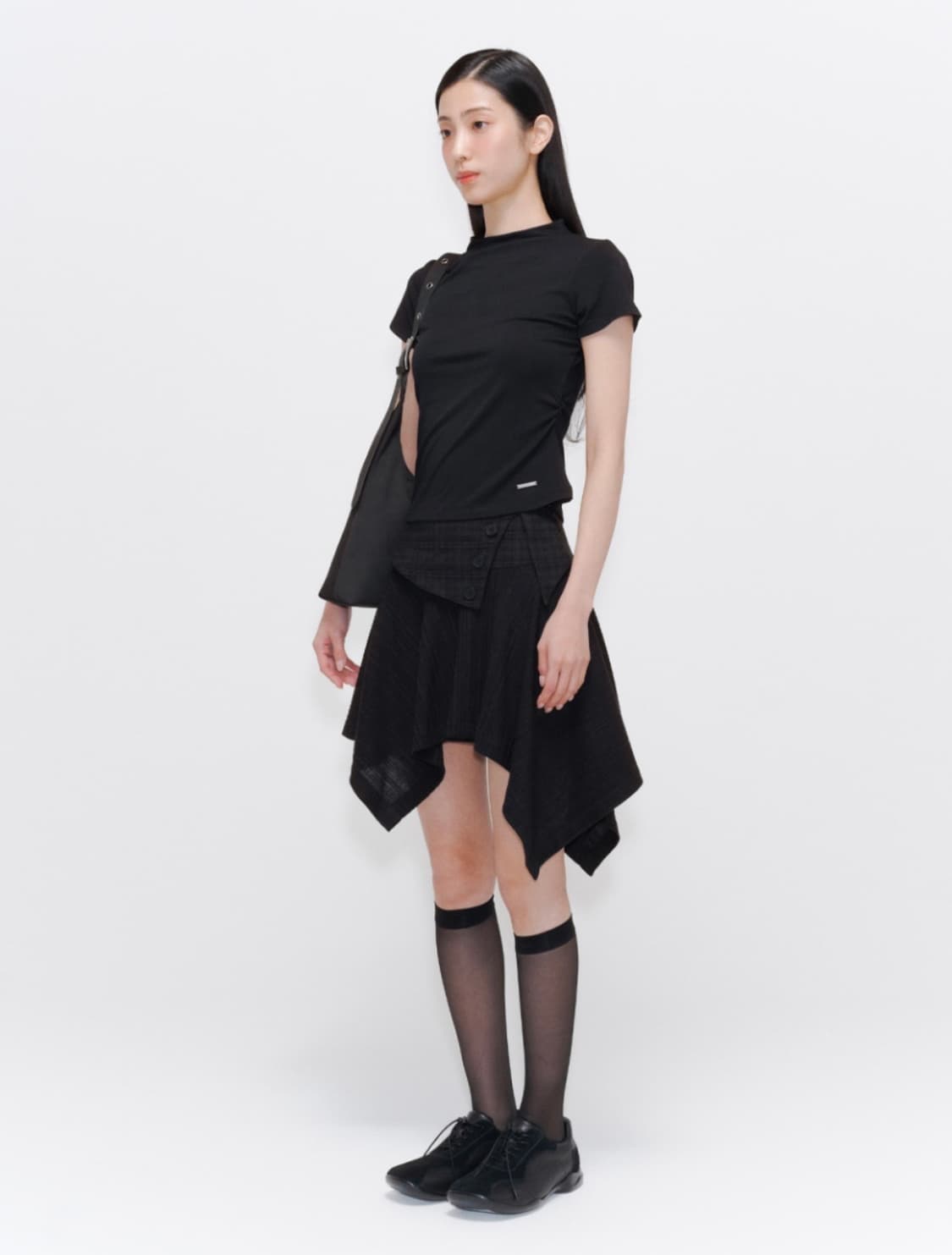 미세키서울 언발란스 미니 스커트 블랙 상품이미지4