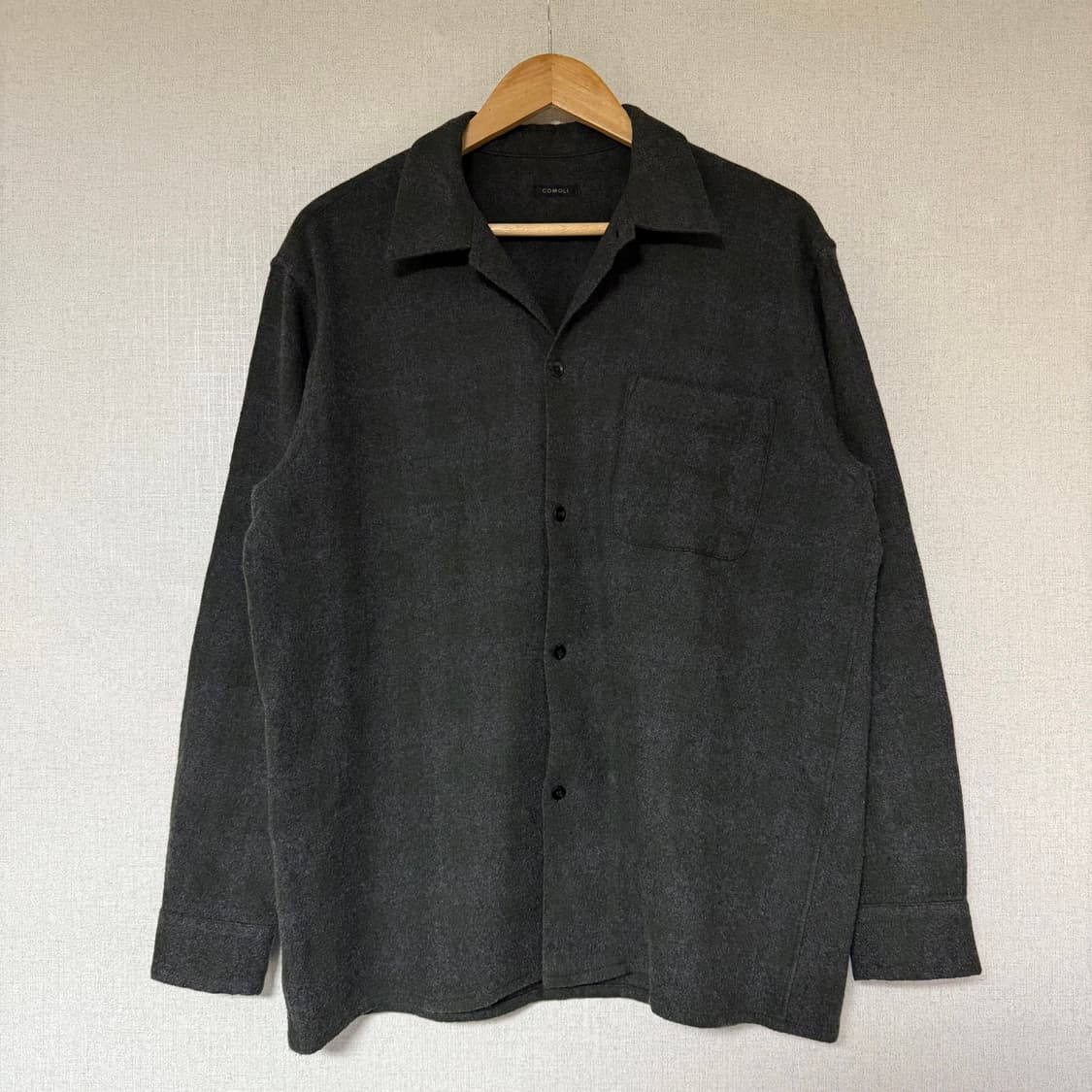 [3]코모리 COMOLI 울 캐시미어 체크 오픈 카라 셔츠 상품이미지2