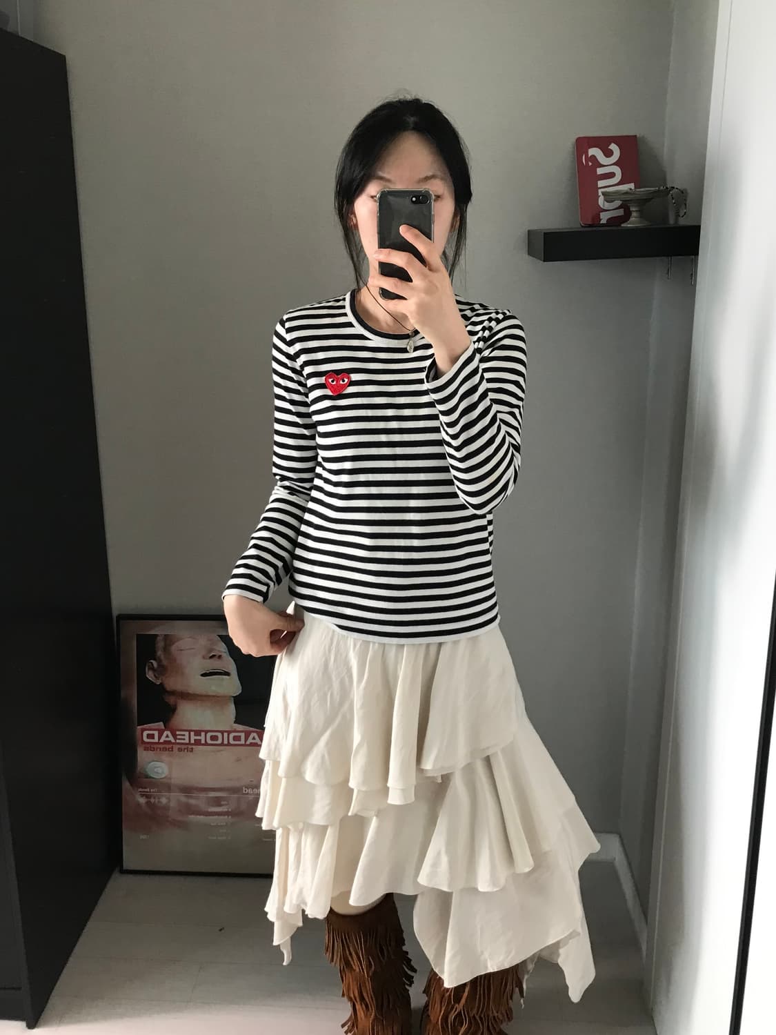 꼼데가르송 여성 레드와펜 스트라이프 롱슬리브티 상품이미지1