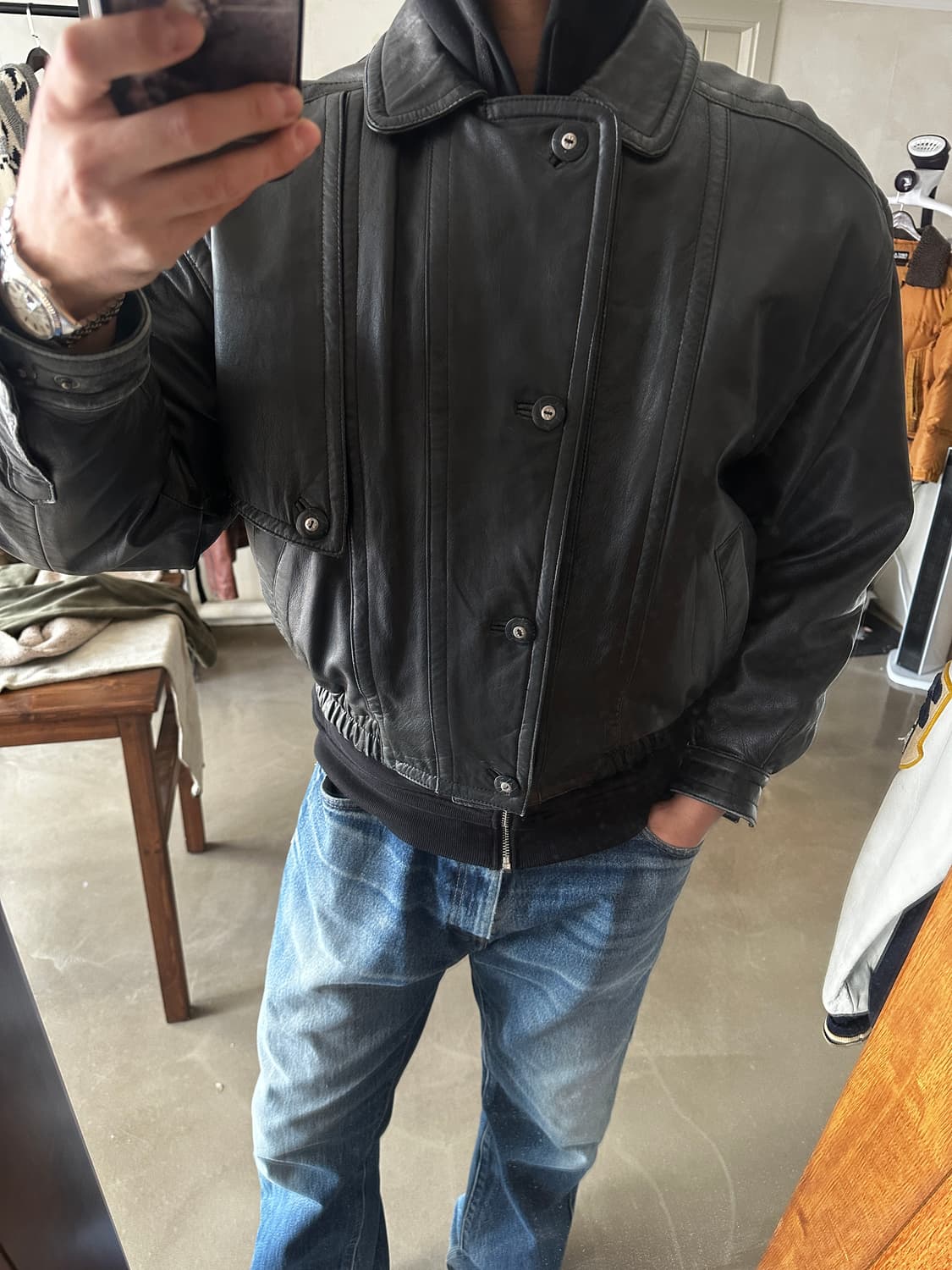 90s 재패니즈 양가죽 레더 봄버 자켓 상품이미지1