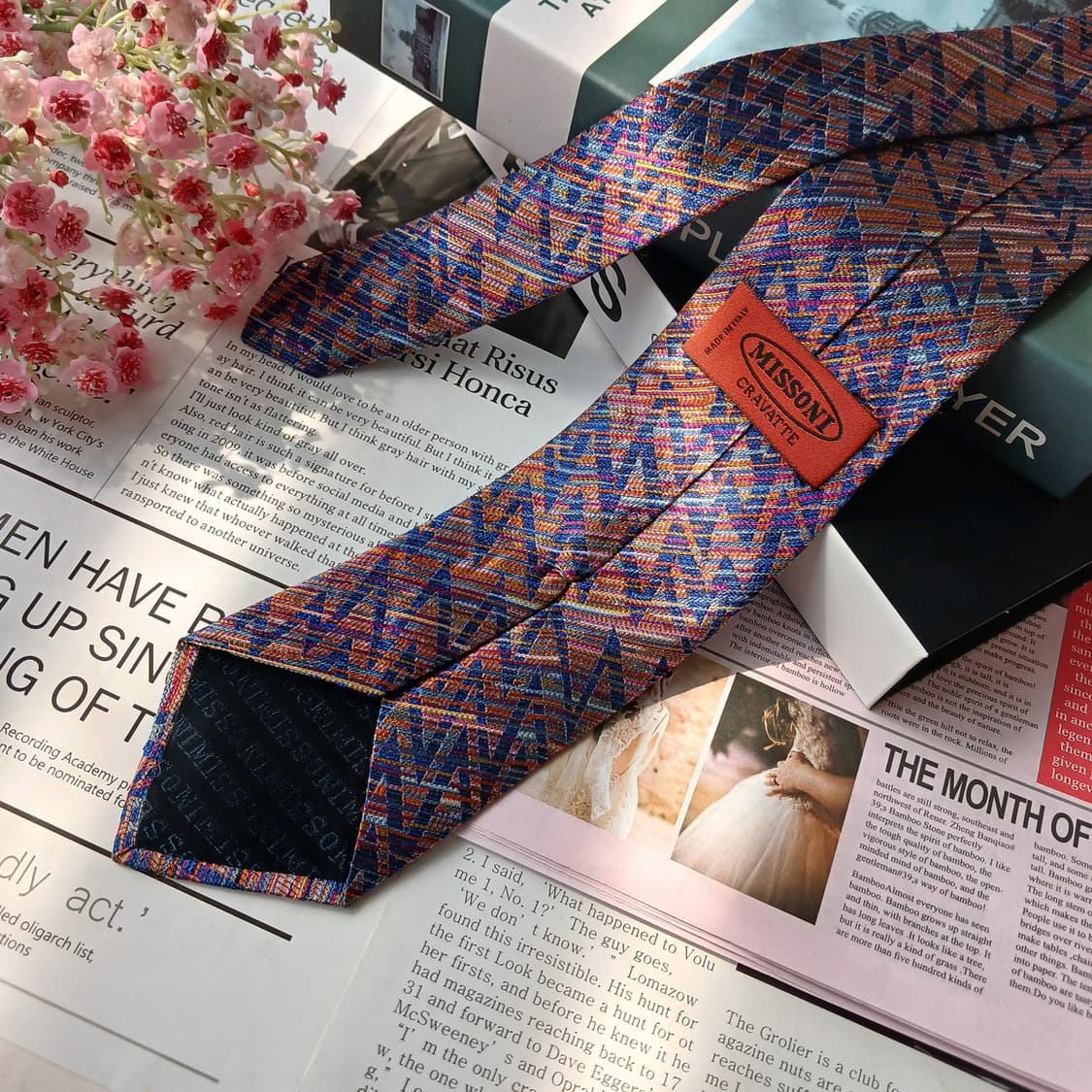 미쏘니 실크 블루 멀티 패턴 넥타이 8.5cm A등급 E860 상품이미지5