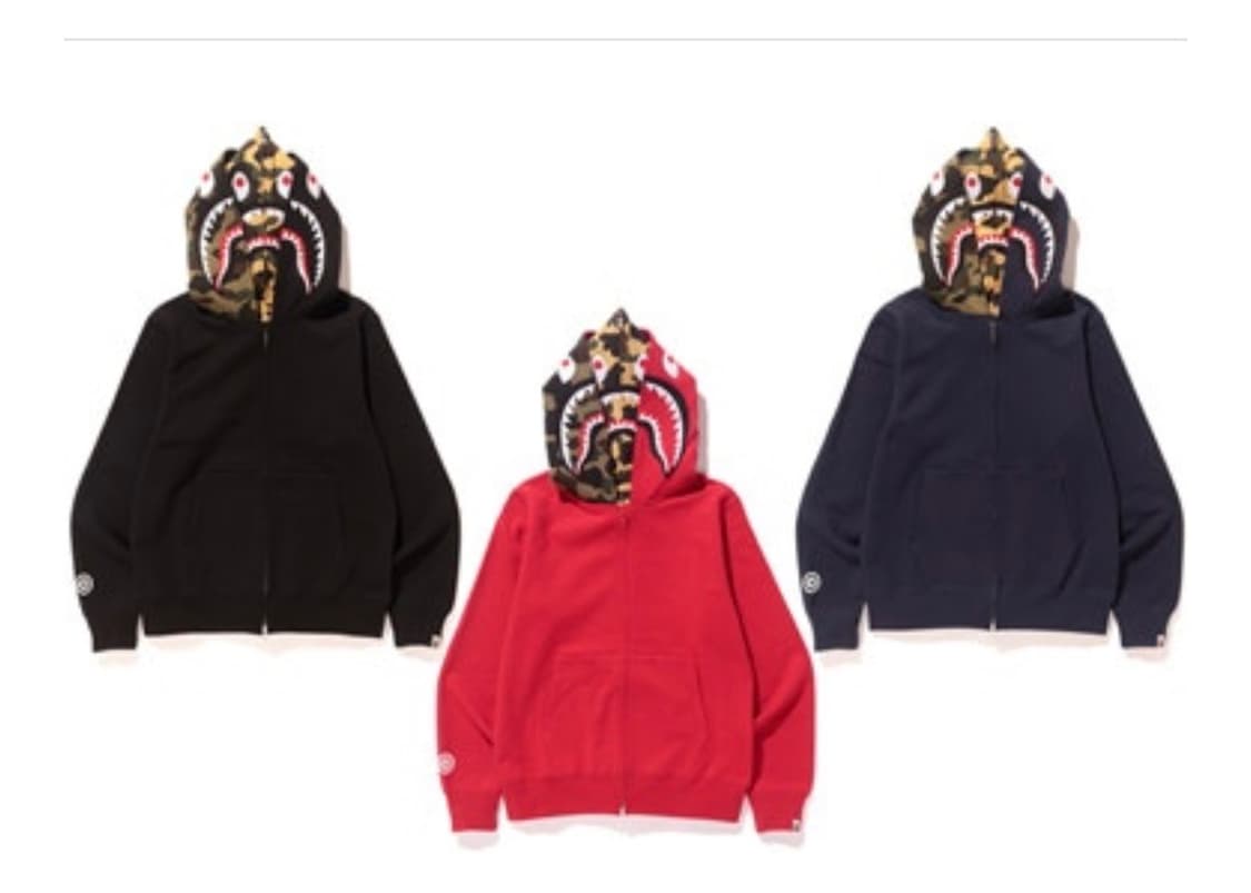 [L] 베이프 샤크 풀집업 더블후디 BK 상품이미지10