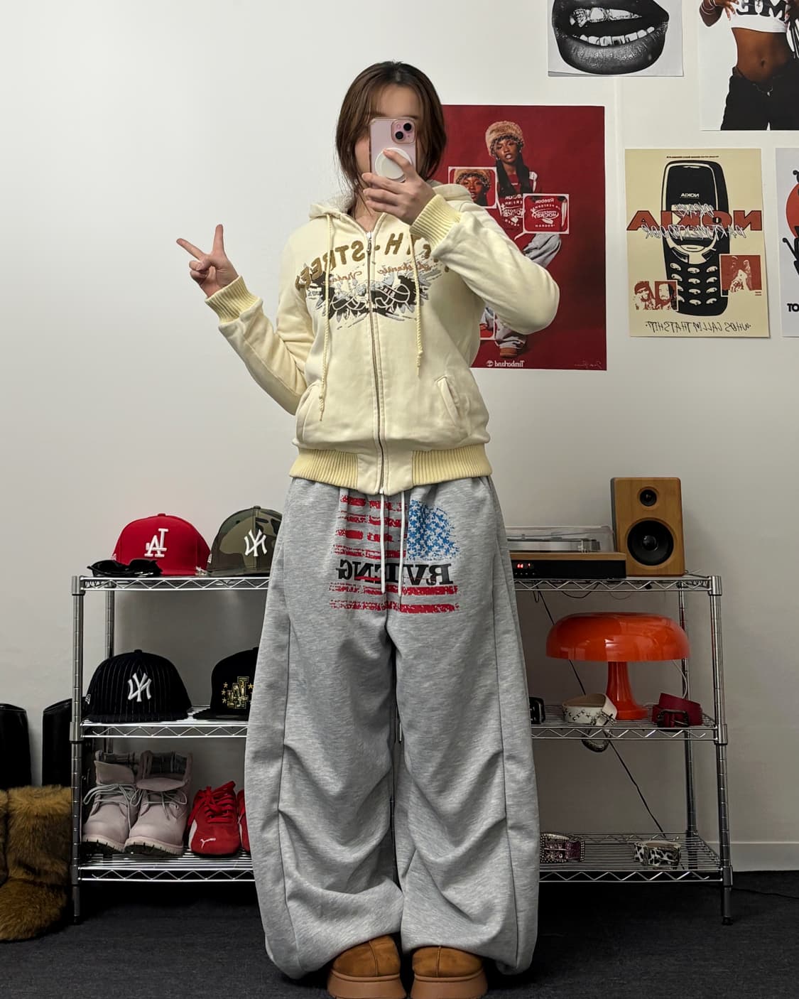 올드 빈티지 울프죠 후드집업 아이보리 상품이미지3