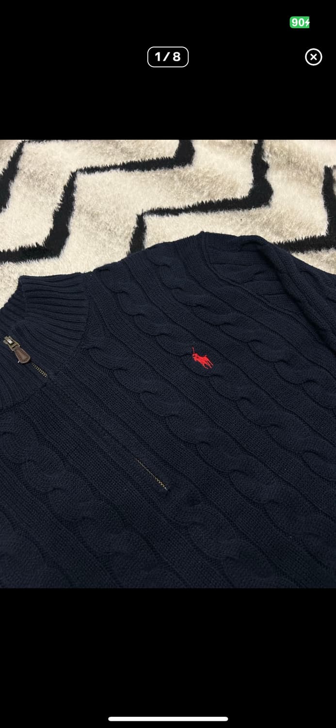 폴로 케이블 니트 집업 네이비 상품이미지1