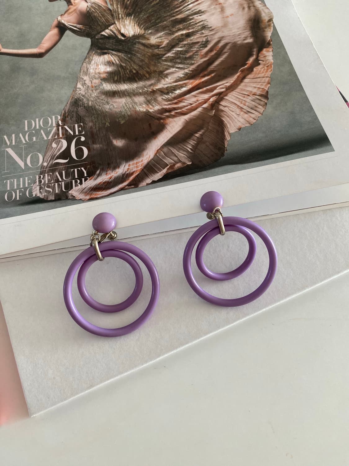 일본 수입 라일락 더블 링 귀걸이 (스크류 클립형)   상품이미지1