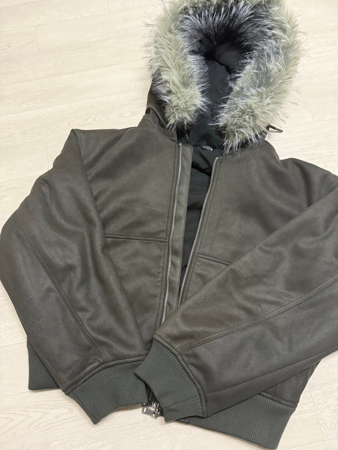 자라 페이크 스웨이드 퍼 패딩 자켓 m 상품이미지5