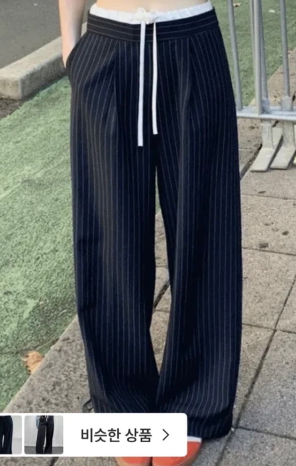 에이블리 슬로위드 새거급 옆지퍼 배색 스트라이프 와이드 팬츠 상품이미지1