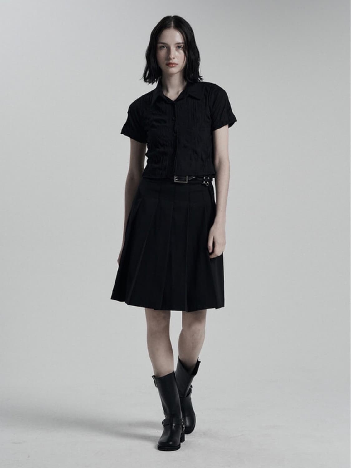 [단종/새상품] 어니브 미디 플리츠 스커트 블랙 상품이미지2