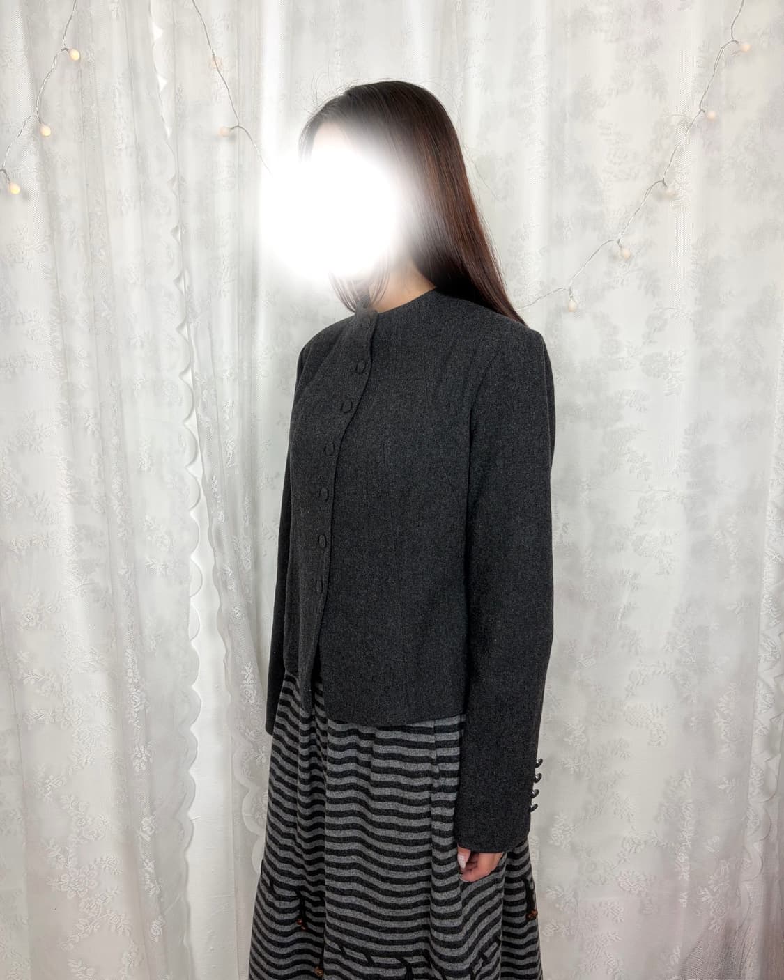 Minimal no-collar wool crop jacket 상품이미지10