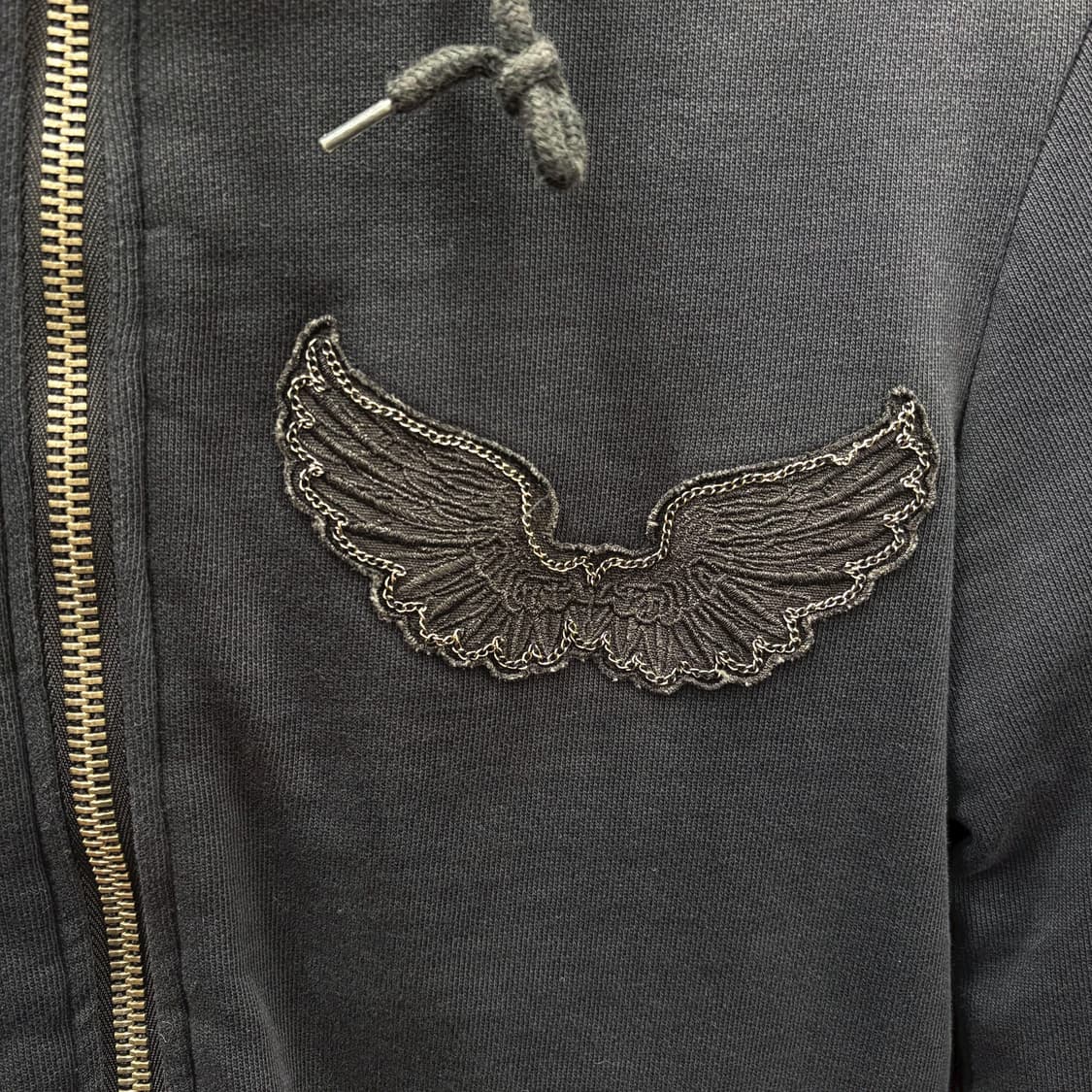 아르마니 익스체인지 후드 집업 날개 자수 시보리 밴딩 디테일 블랙 상품이미지6