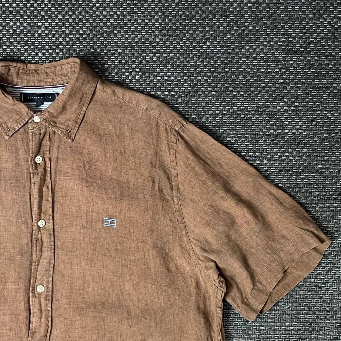 타미힐피거 브라운 린넨 반팔 셔츠 XL 상품이미지3