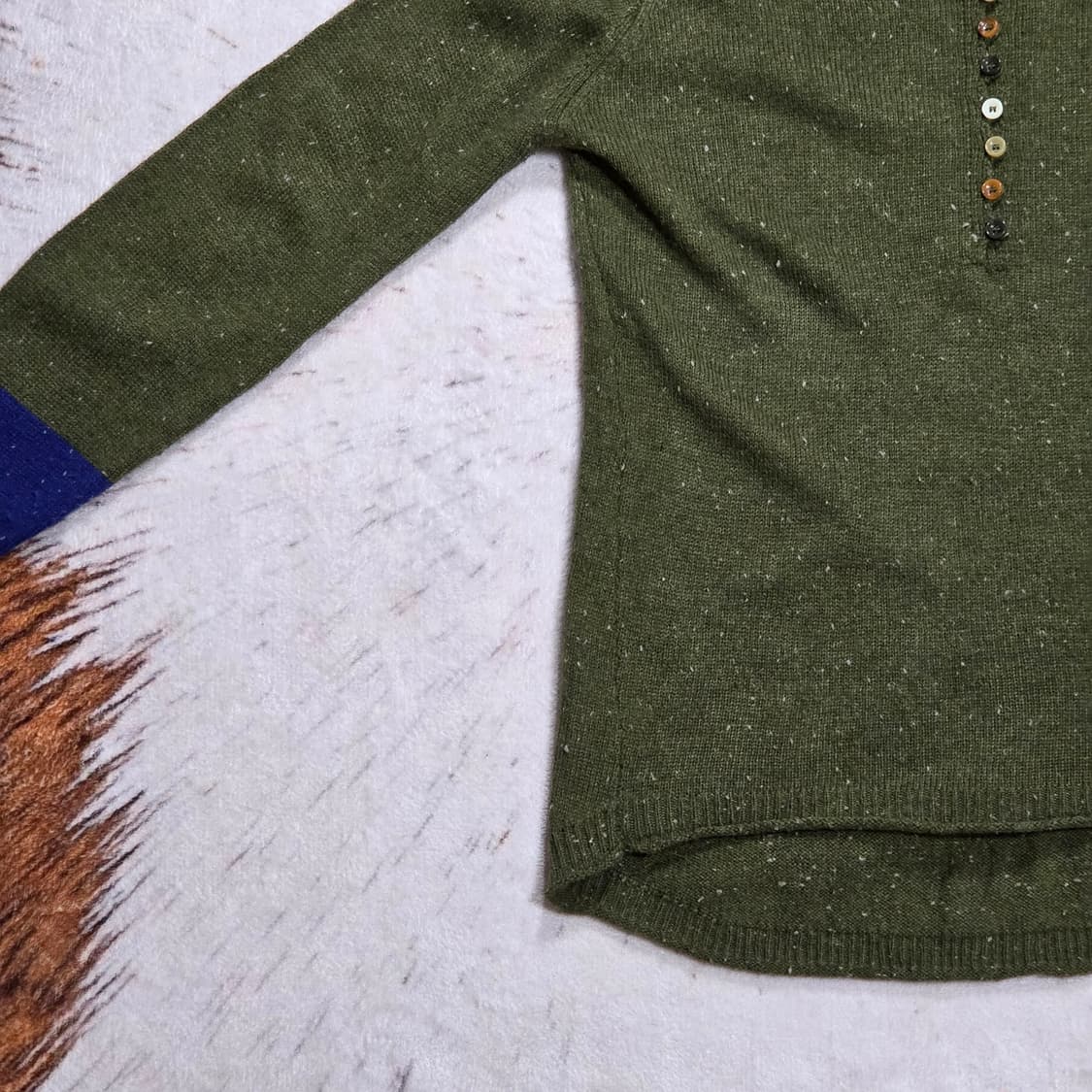 일본 빈티지 모리걸 넥버튼 카키 니트 상품이미지3