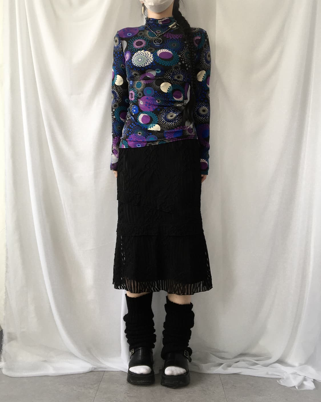 Pattern point high neck sleeve 상품이미지1