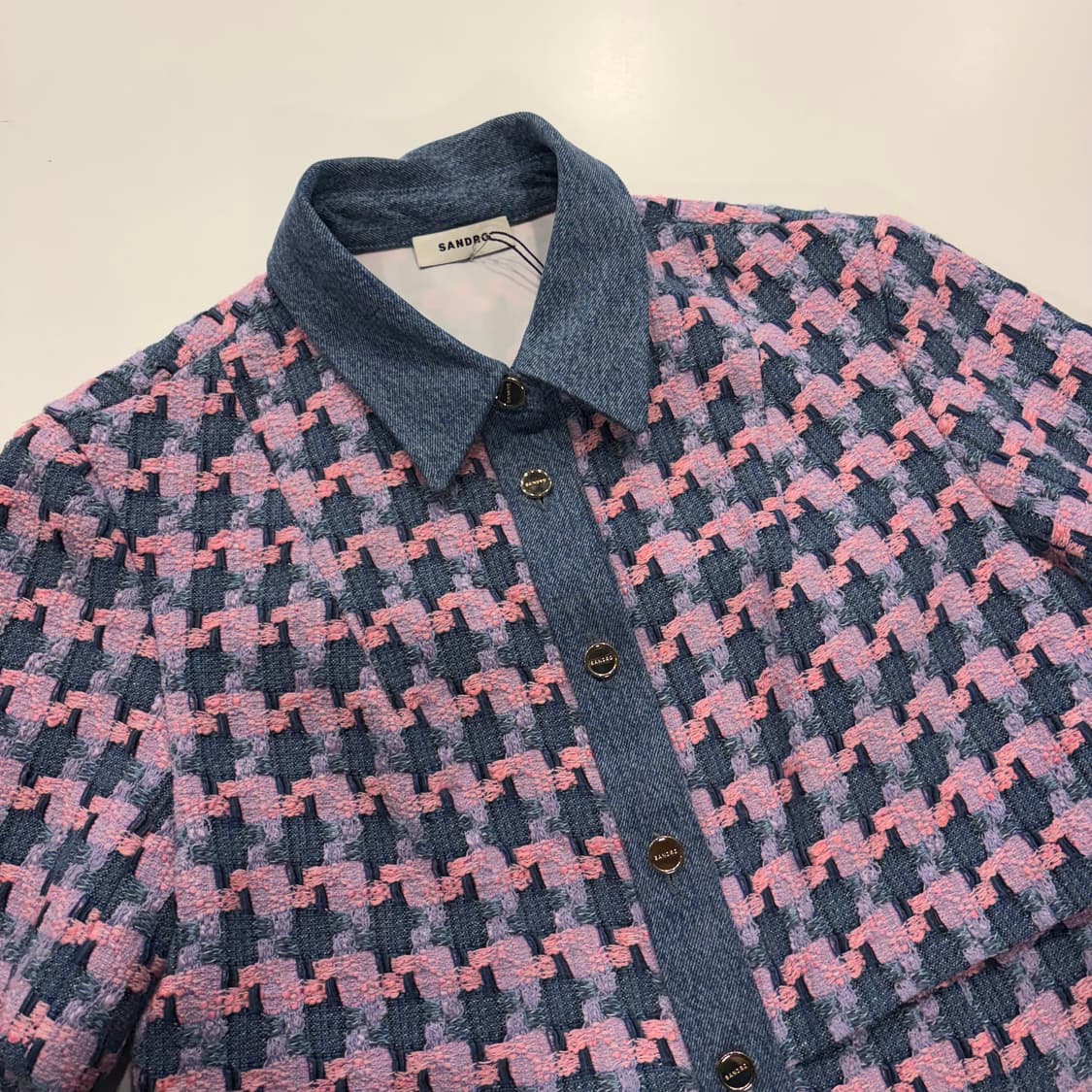 [38] 산드로 SANDRO 깅엄체크 반팔 트위드 원피스 D799 상품이미지3